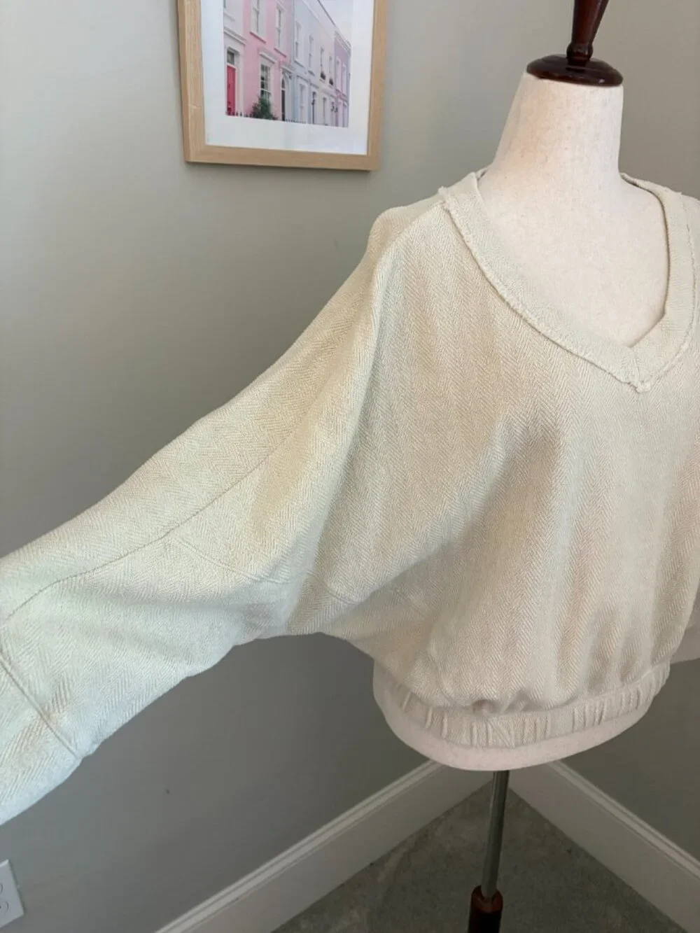 Free People Beach BRB Solid Terry Pullover M Oatmeal 100% Cotton Oversized